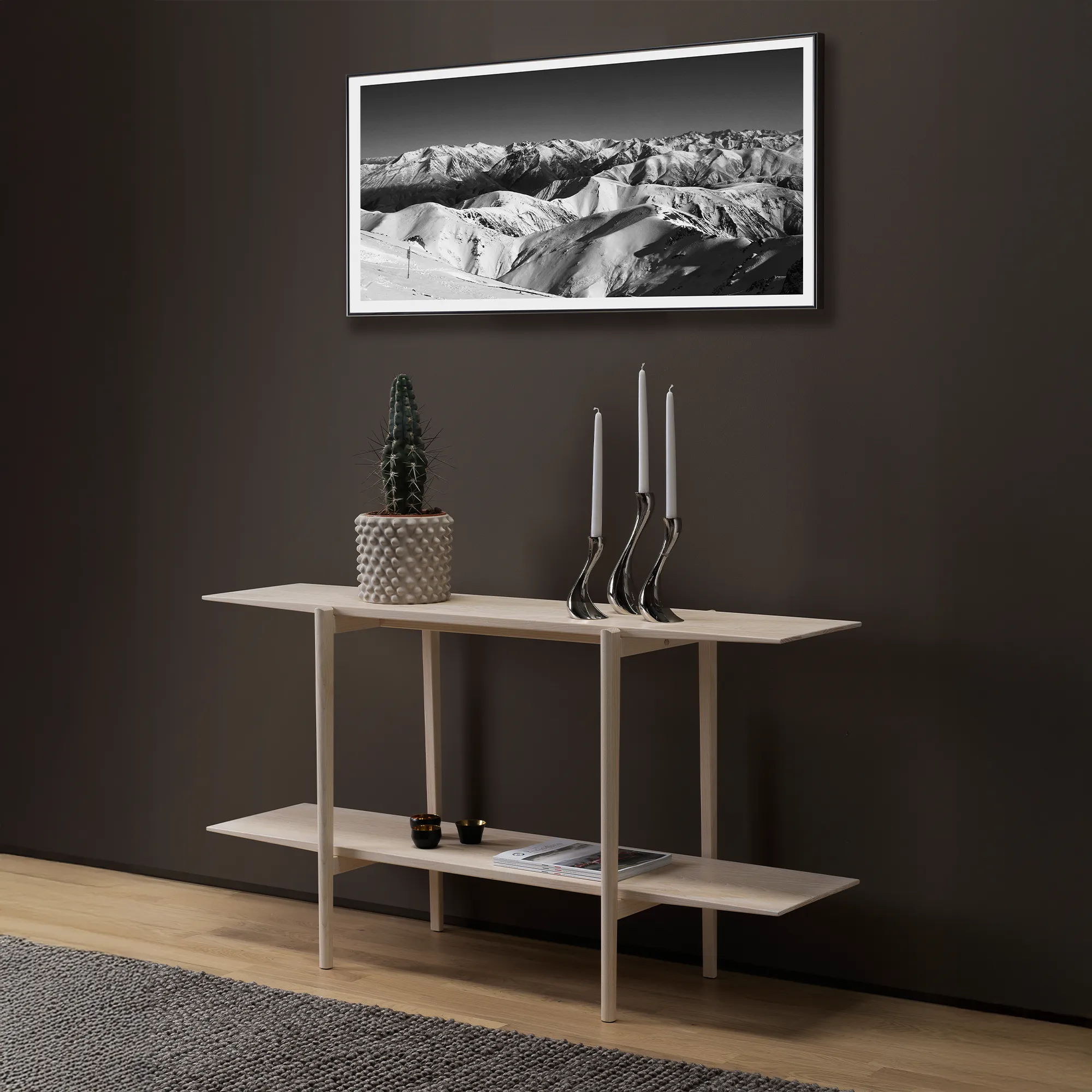 Calpe sideboard white oiled ash in hallway with painting