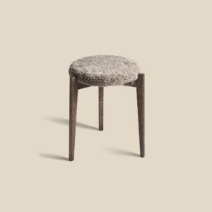 Vinz stool in brown oiled ash with sahara sheepskin