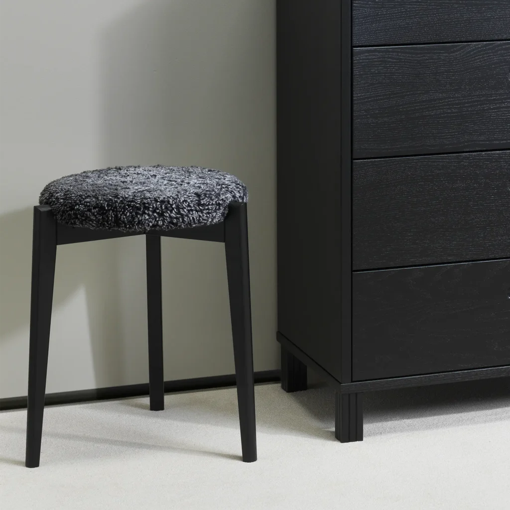 Vinz stool in black stained ash in bedroom