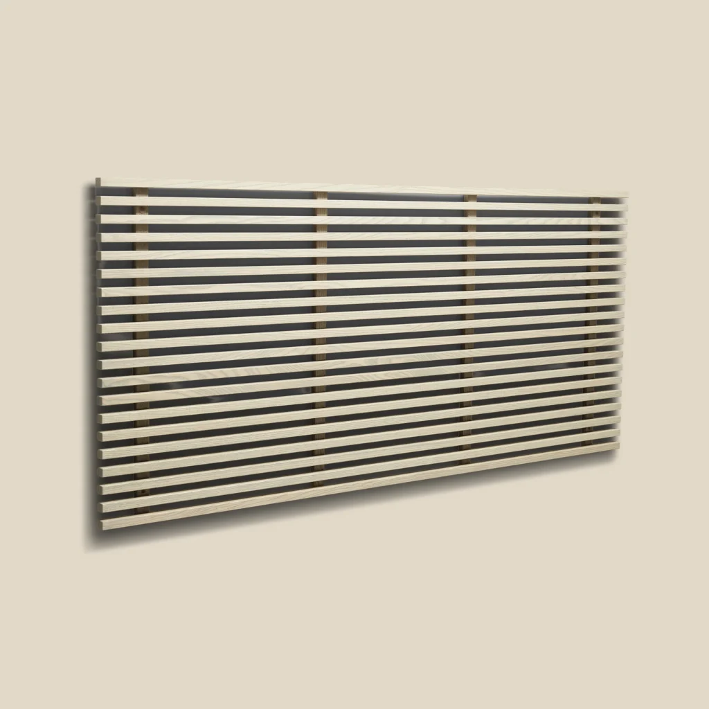 Zece headboard in grey oiled ash beige background