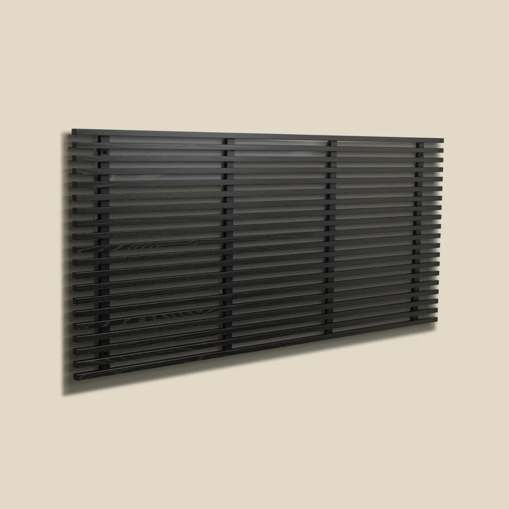 Zece headboard in black-stained ash beige background