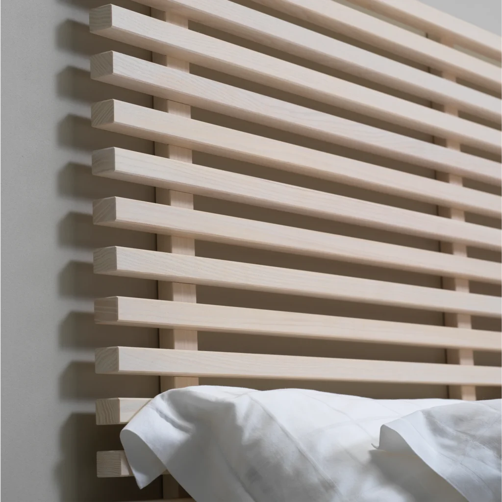Zece headboard in white oiled ash close-up