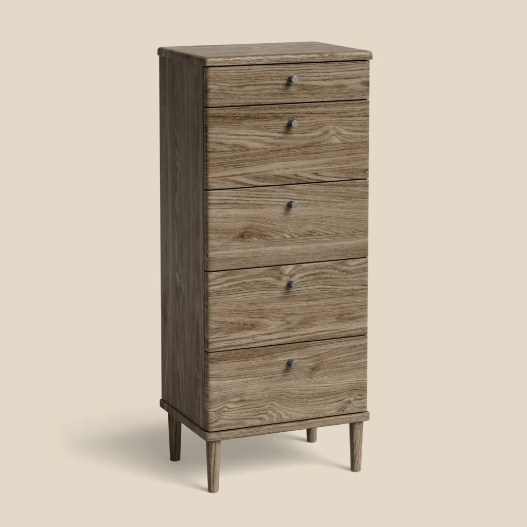 Meja dresser in smoked oak with five drawers H96 on beige background