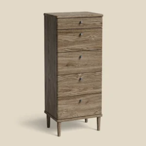 Meja dresser in smoked oak with five drawers H96 on beige background