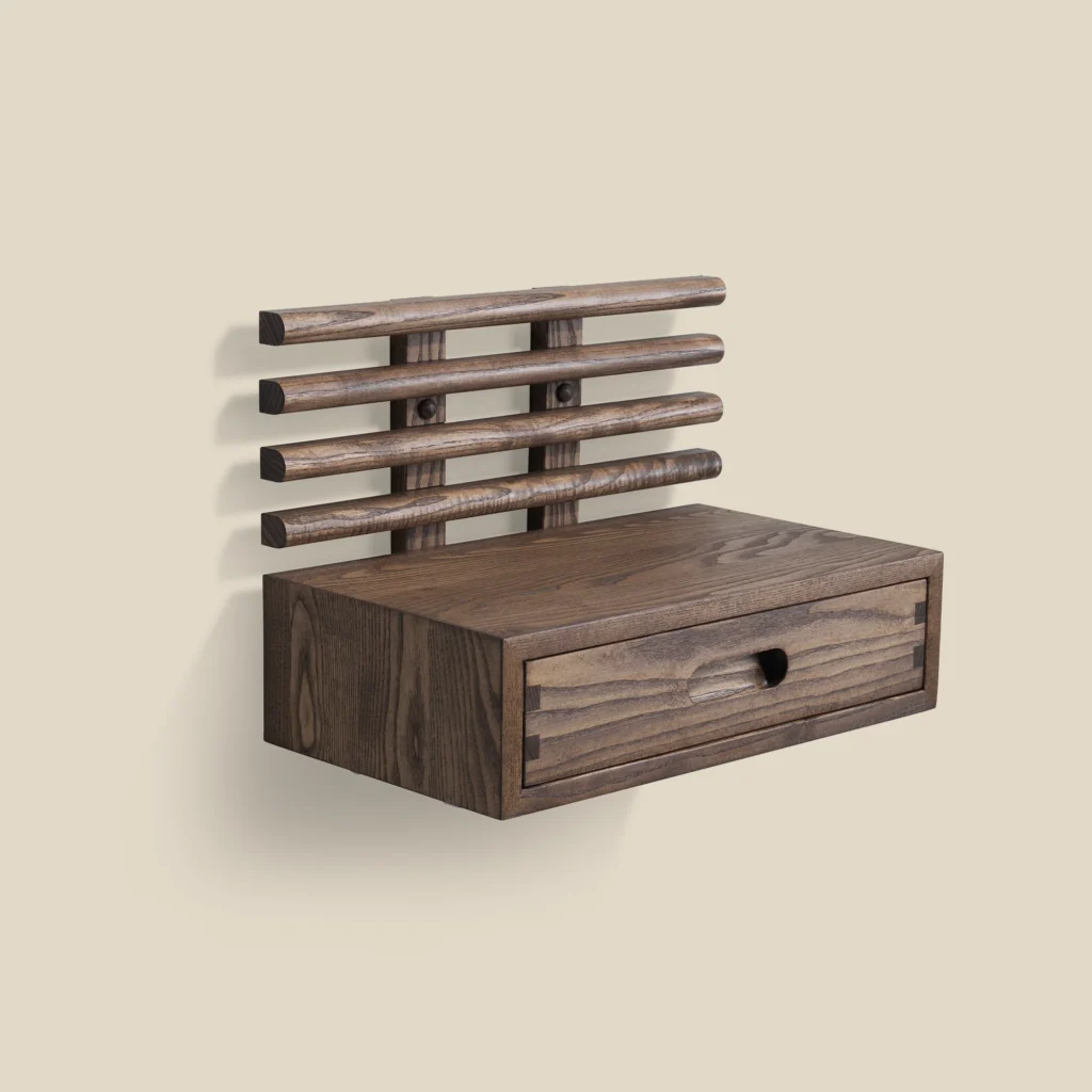 Zana bedside drawer brown oiled ash side on beige background
