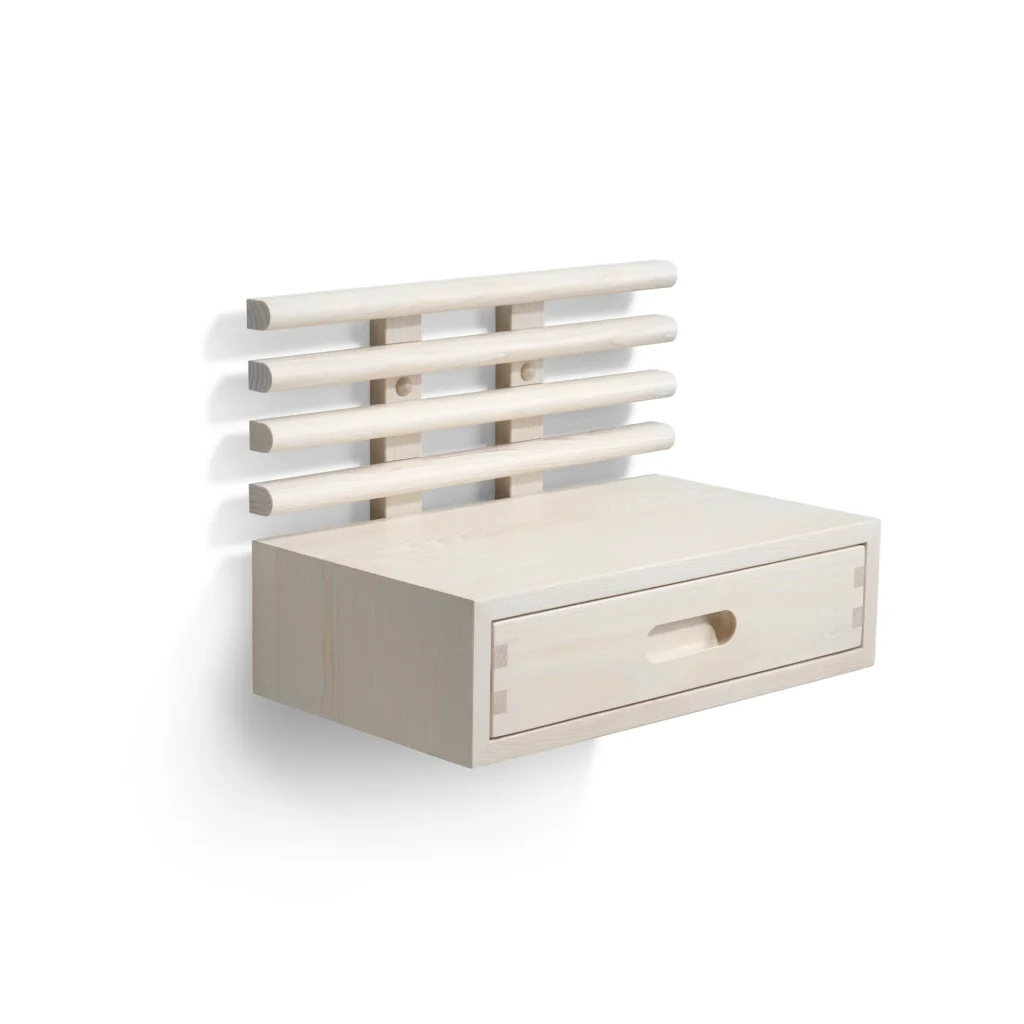 Zana bedside drawer grey oiled ash side view