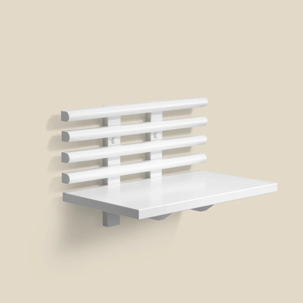 Zana bedside shelf white lacquer on beige background