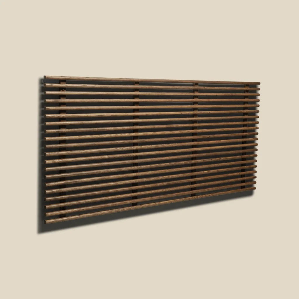 Zana headboard in brown oiled ash on beige background