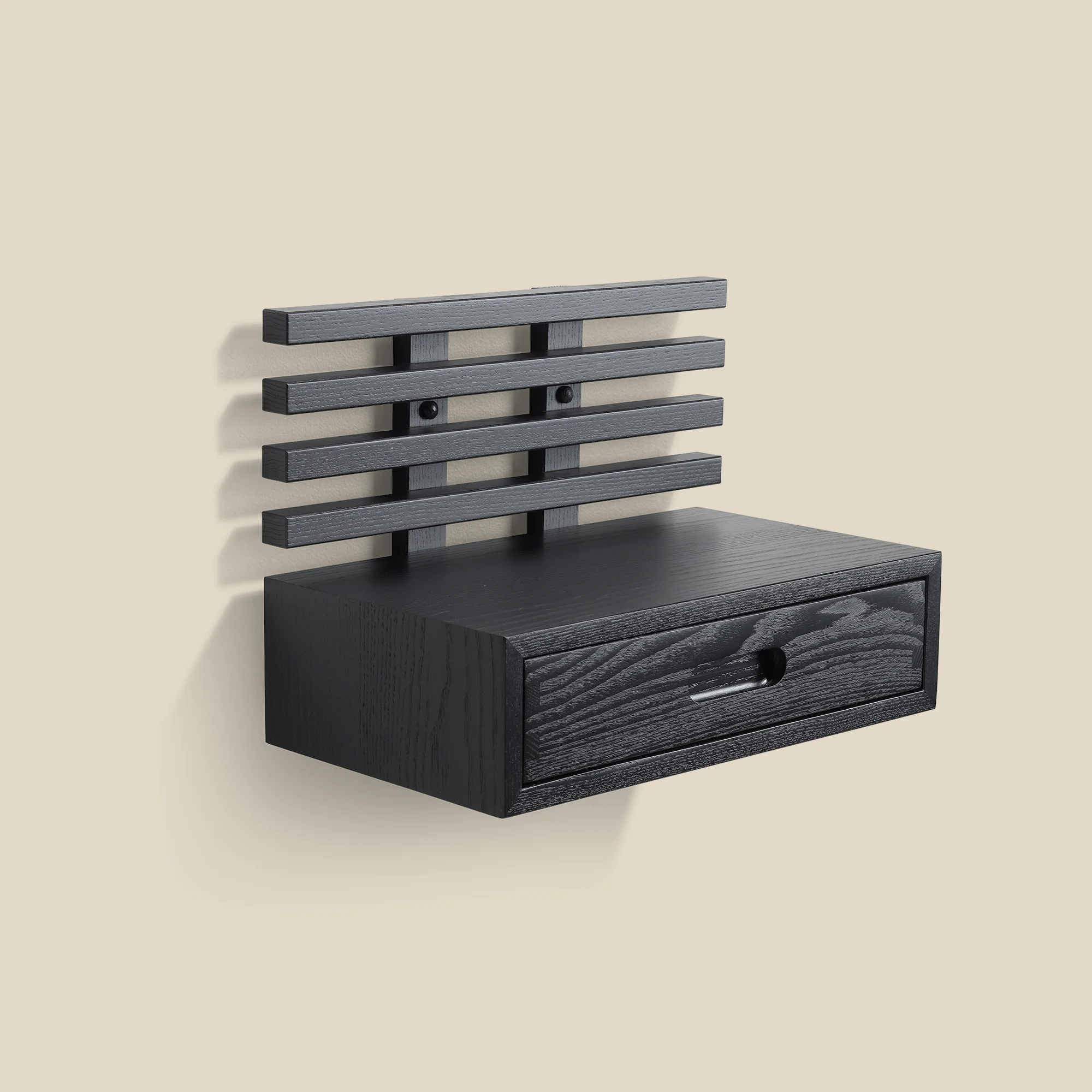Zece bedside drawer black-stained ash side with beige background