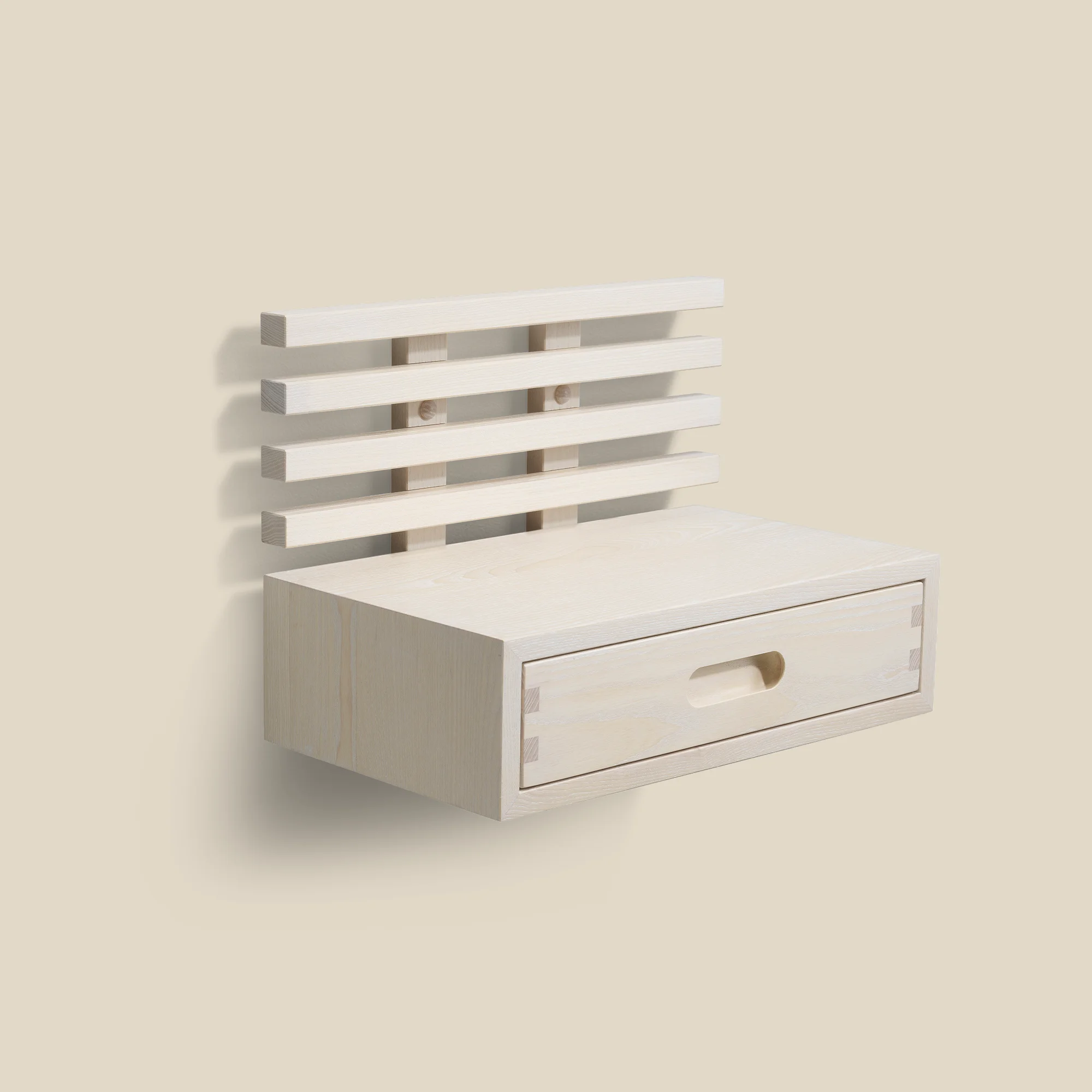 Zece bedside drawer white oiled ash side with beige background