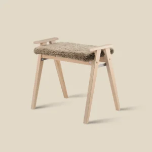 Alme stool white oiled oak with sahara sheepskin on beige background