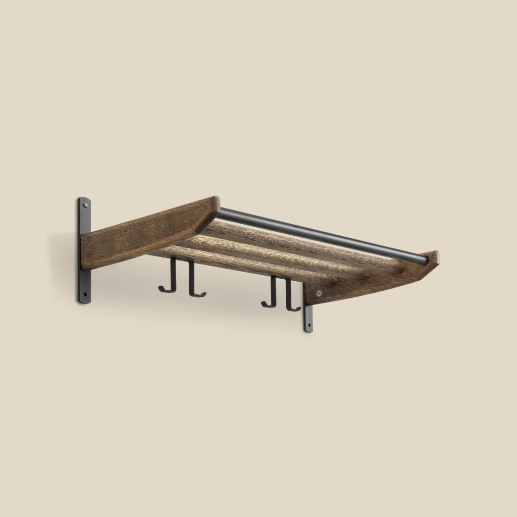 Cora coat rack in smoked oak L59 on beige background