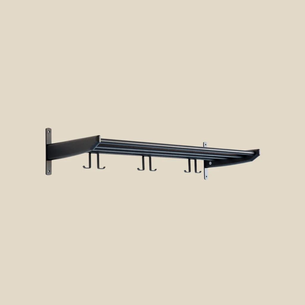 Cora coat rack in black-stained oak L90 on beige background
