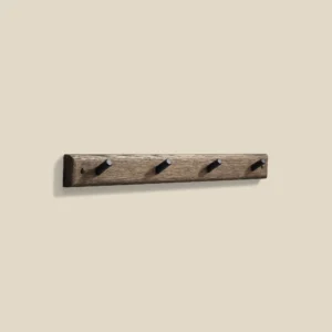 Cora hook rail in smoked oak with matt black steel L49 on beige background