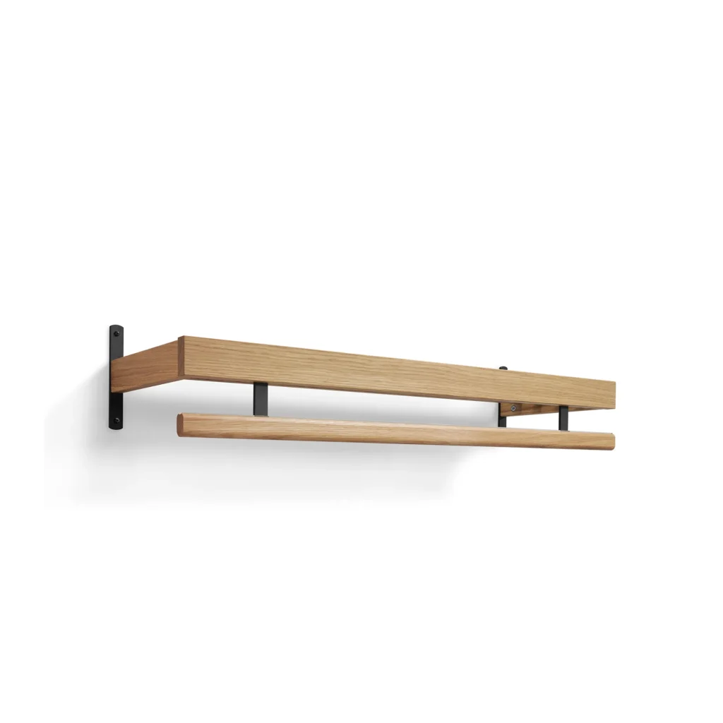 Nadja coat rack lacquered oak with matt black steel 1-tier L100