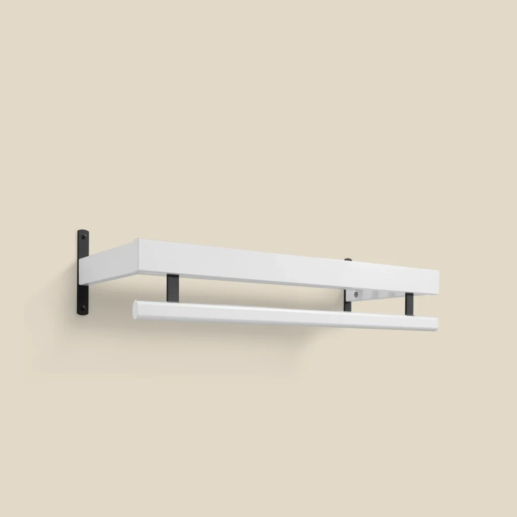Nadja coat rack white lacquer oak with black matt steel 1-tier L80 on beige background