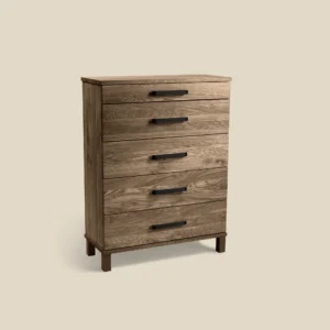 Nadja dresser in smoked oak with matt black steel five drawers W70