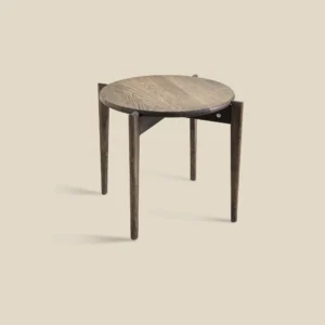 Tilia coffee table in smoked oak Ø51 H41cm on beige background