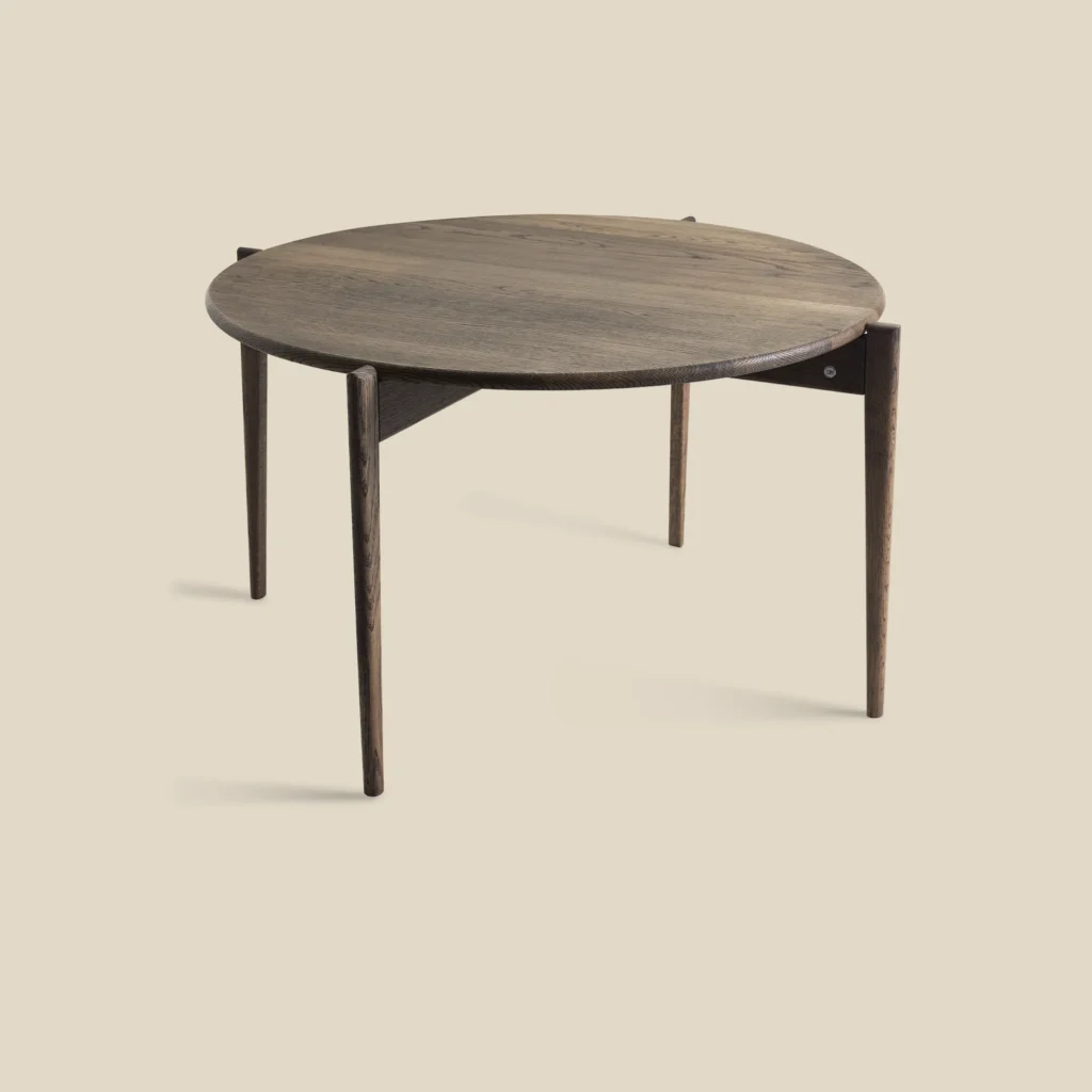 Tilia coffee table in smoked oak Ø88 H48cm on beige background